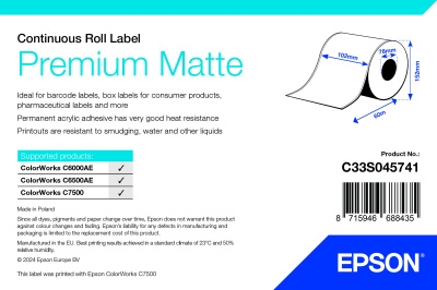 Epson Premium Matte Rulle, endeløse bane - 102 mm × 60 m