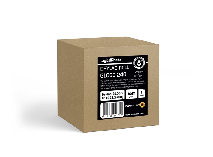 Permajet P70 Premium Gloss Drylab Roll 240 g/m² - 8\'\' (20,3 cm) x 65 meter